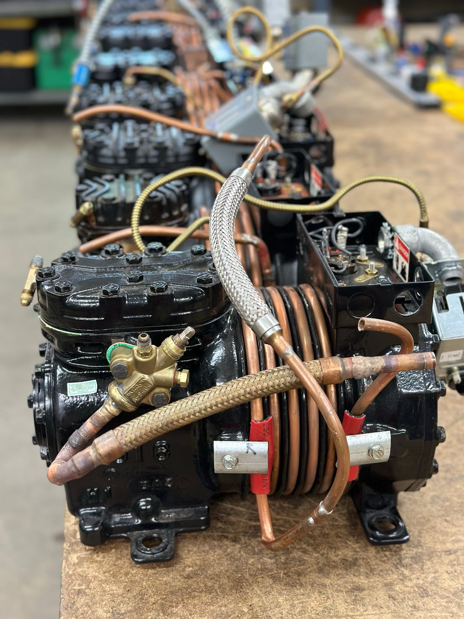 Commercial compressor and refrigeration equipment close-up