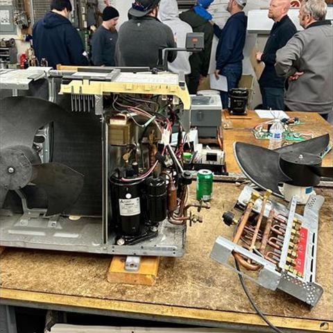 Close-up of HVAC equipment used in the training lab